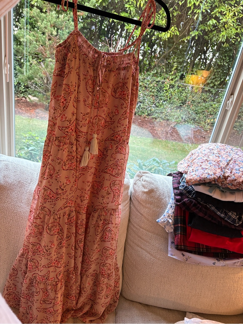 Lush Pink Paisley Tassel-Trim Maxi Skirt